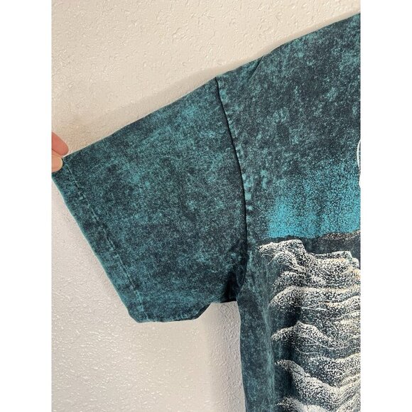 Vtg Fringe Beaded Grand Canyon Acid Wash Teal Shirt Large Elk Single Stitch 90s - Picture 7 of 13